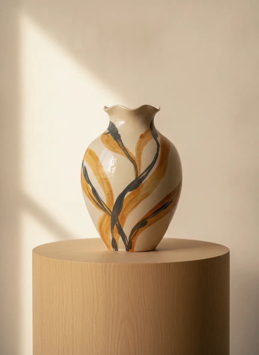 Steingut-Vase, handbemalt
